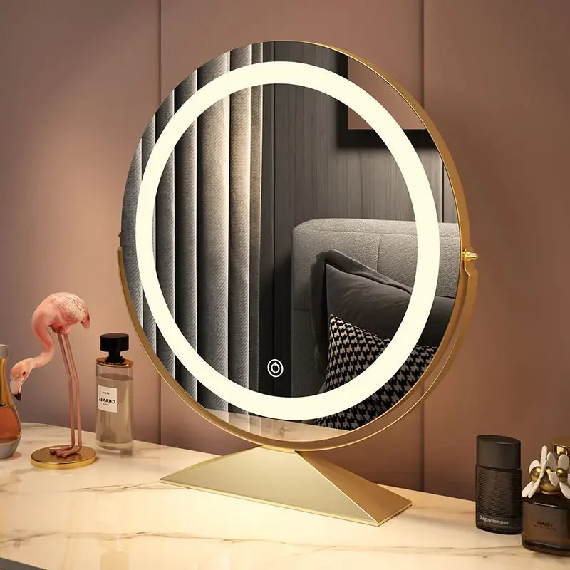 Smart Vanity Mirror with Lights Desktop Makeup Mirror with Charging Portable Rotating Dressing Mirror for Bedroom and Dorm