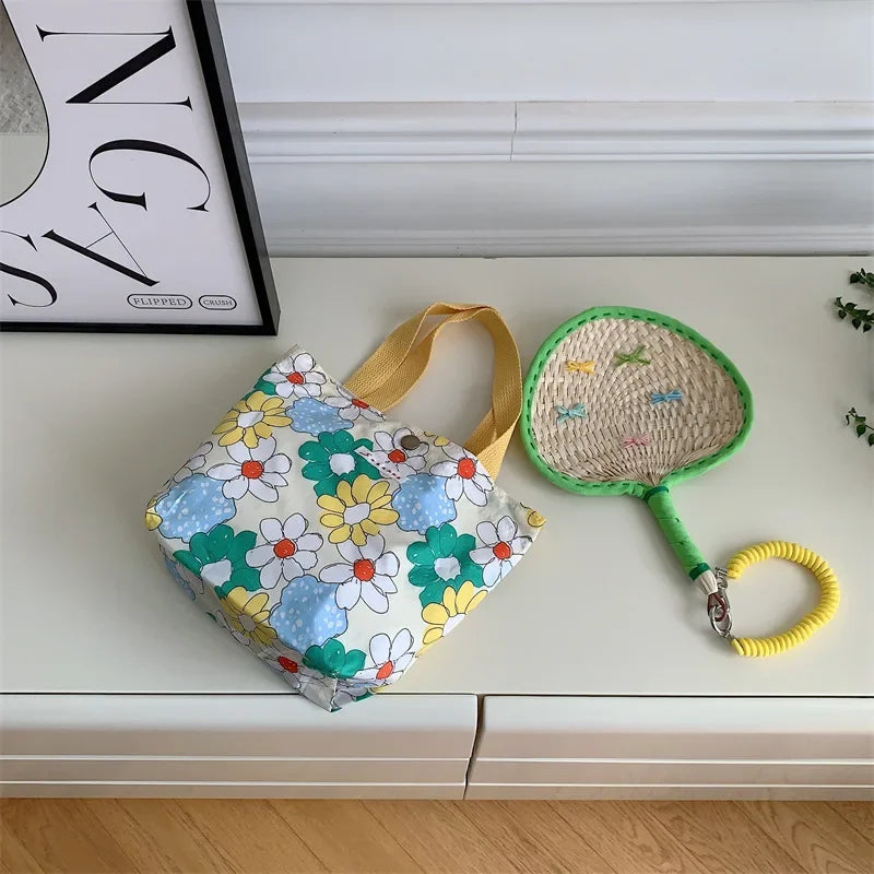 Women's Beauty Flower Canvas Bag Outside Shopping Toiletry Phone Oagnzier Storage Bags Korean Cloth Handbags Lunch Box Bento Bag