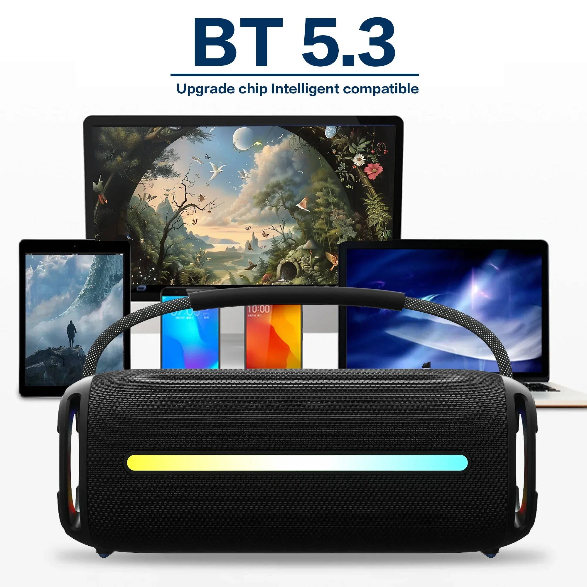 Portable Bluetooth 5.3 Speaker RGB Lantern Waterproof Outdoor IPX6 High Power Audio Subwoofer