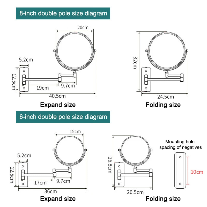 Bathroom Makeup Mirrors Wall Mount Extending Folding 3x 5x 10x Magnification Bath Mirror Double Side Mirror