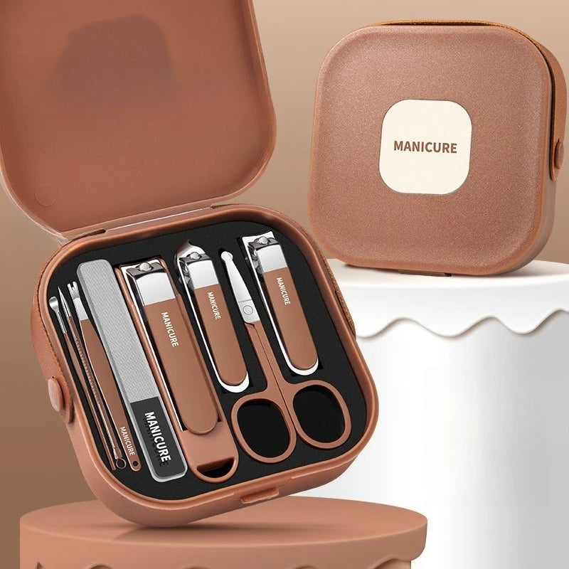 Nail Care Kit Anti Splatter Manicure Set Stainless Steel Clipper Buffer File Grooming Tools With Portable Travel Case