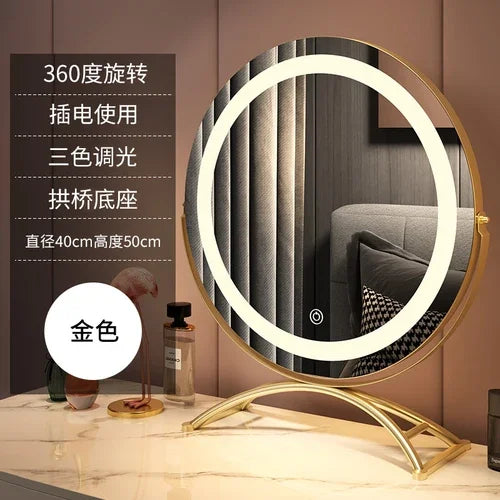 Smart Vanity Mirror with Lights Desktop Makeup Mirror with Charging Portable Rotating Dressing Mirror for Bedroom and Dorm