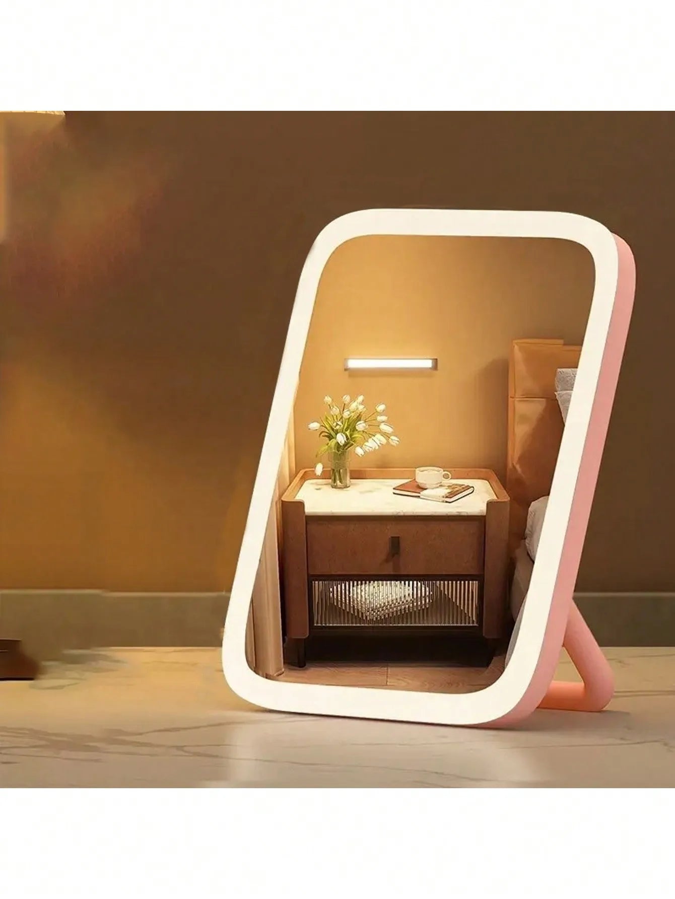 LED Makeup Mirror, 3-Color Light, 360° Rotatable, Touch Control, USB Powered, Tabletop Vanity Mirror for Bedroom Bathroom Travel