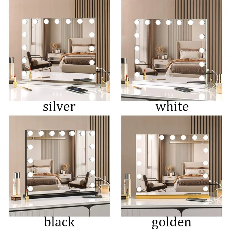 Vanity Mirror with Lights Hollywood Lighted Makeup Mirror，Dimmable 3 Lighting Modes, Plug-in and USB Charger Port，Wall-mounted