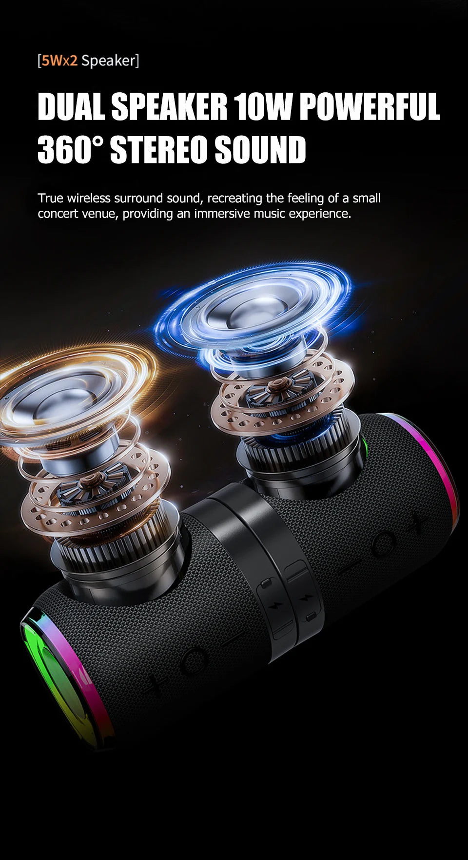Portable Bluetooth Speaker TWS Stereo Dual Speaker High Volume Wireless Split Speaker Outdoor Waterproof Heavy Bass Speaker