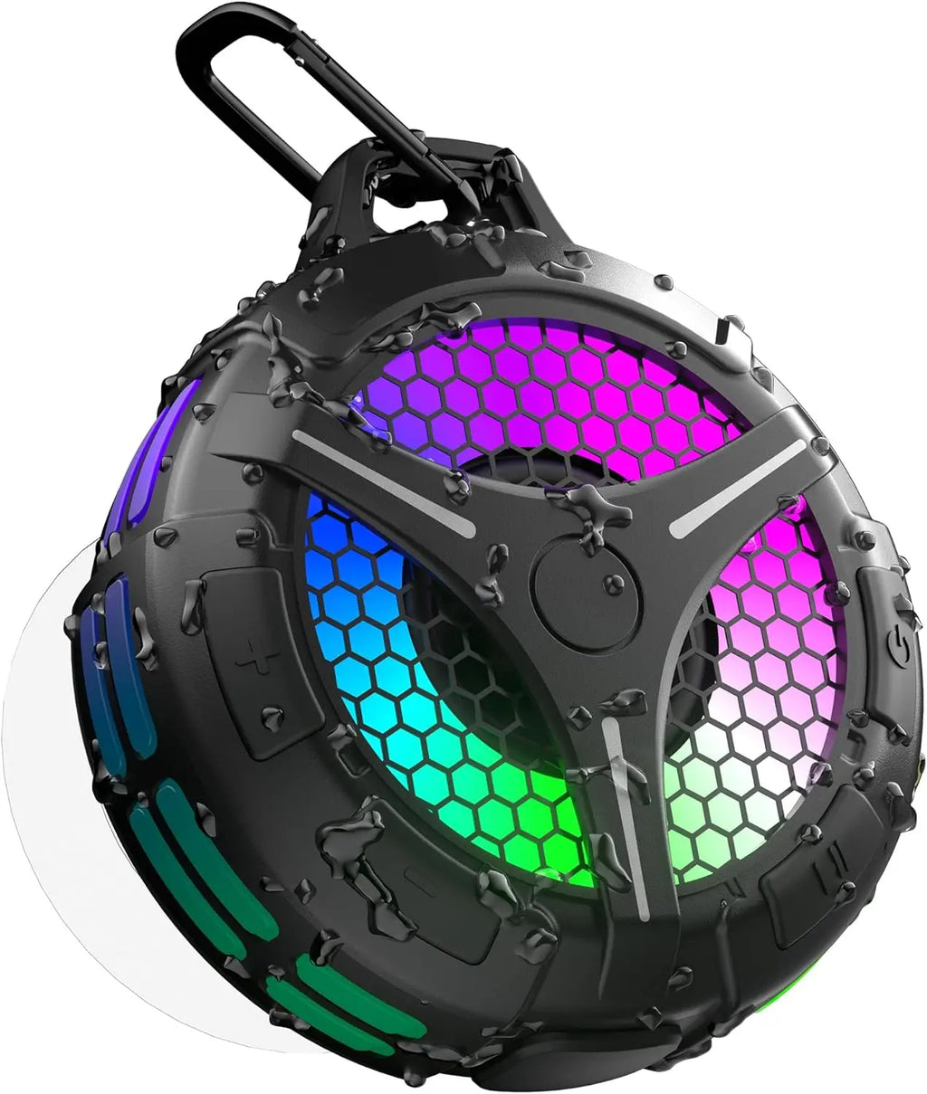Bluetooth Shower Speaker, IP67 Waterproof Portable Speakers, Small Outdoor Speaker with LED Light, True Wireless Stereo for Home