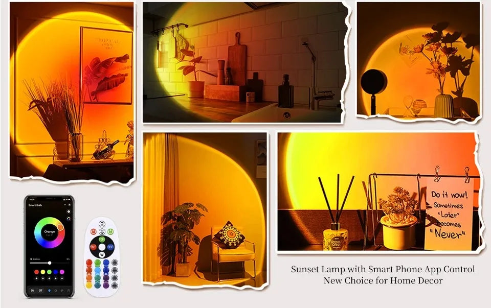 Smart LED Sunset Projector Lamp RGB Dimmable Atmosphere Light Tuya WiFi & IR Remote Control Ambient Lighting for Photography