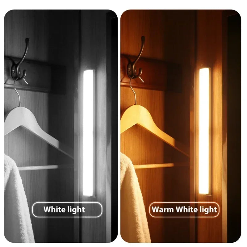 Motion Sensor LED Night Light with USB Charging Magnetic Mount Dimmable Under Cabinet Lighting for Stairway Wardrobe Convenience