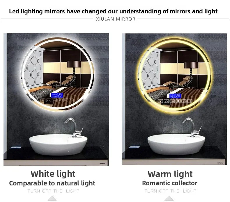 Led Mirror with Light Vanity Mirror 19.5 Inch Smart Round Mirror Bathroom Mirror Anti-fog Makeup Wall Hanging Bathroom Bathroom