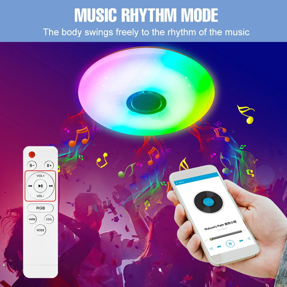 100W RGB Smart Lamp LED Ceiling Lights With Speakers Bluetooth Connection APP Remote Control For Home Bedroom Decoration Party