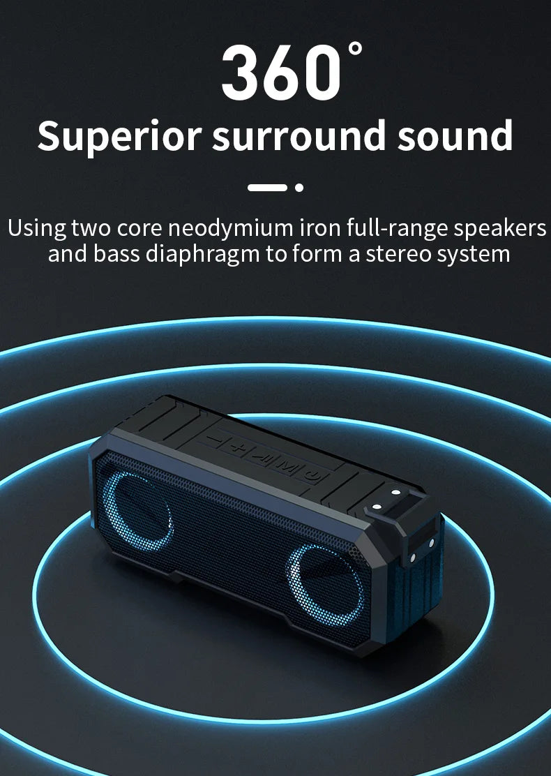 Portable Bluetooth Speaker Wireless TWS Stereo Bass IPX7 Waterproof Loudspeaker FM Radio 12H Playtime