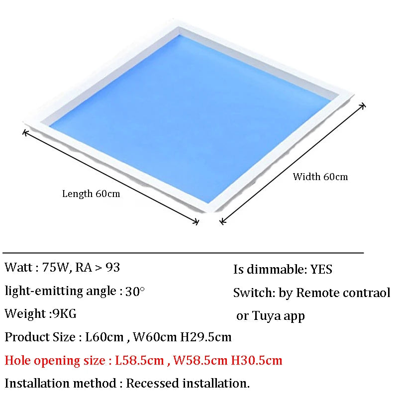 Skylight Smart Control Ceiling Lamp Embeded LED Ceiling Lights for Office Dimmable Kitchen Island Lighting Bathroom Sky Light