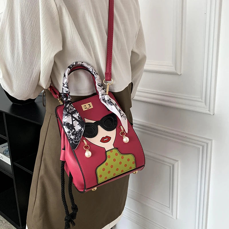 2024 Brand Beauty Glasses Handbags for Women High Quality PU Shoulder Bag Cute Scarf Purses and Crossbody Bag