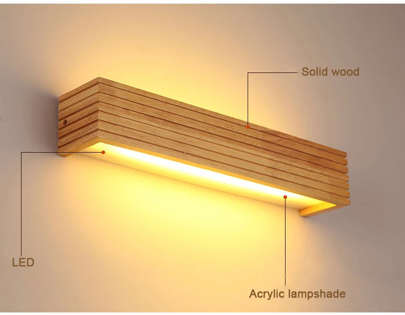Modern Bathroom Mirror Wall Lamps Nordic Solid Wooden LED Sconce light   Linear Bedroom bedside Corridor staircase Lighting