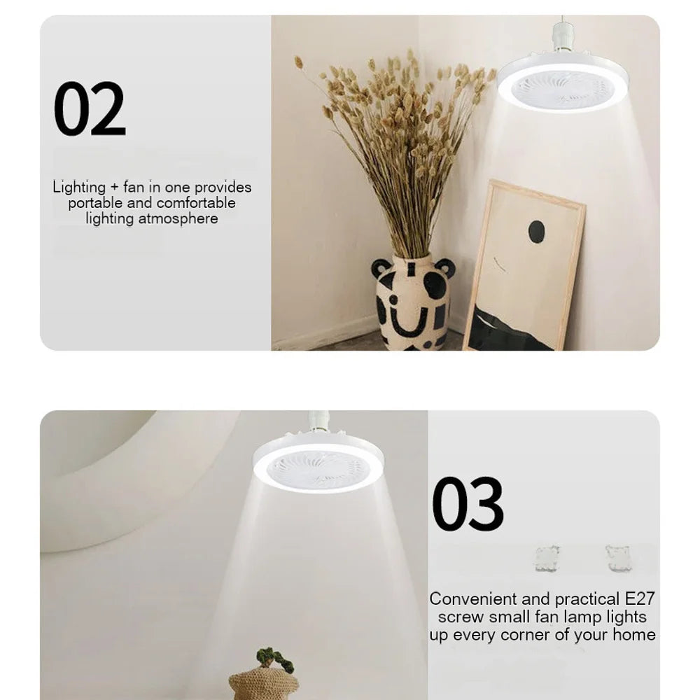 Smart 3-in-1 led Ceiling Fan Light with Remote Control 3-speed E27 AC85-265v for Bedroom Living Room Fan Lighting Tricolor white