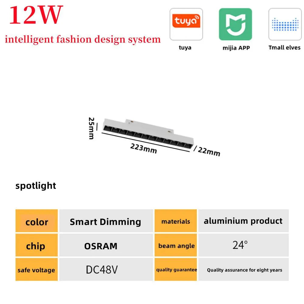 New White Tuya Smart LED Track Light Embedded Masterless Lighting lamp Living Room Light Voice Control Magnetic Track Light