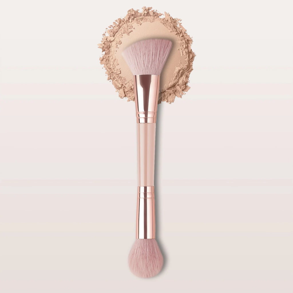 Single Dual-Ended Beauty Brush, Round Blending Brush + Angled Blush Brush Soft Bristle Makeup Tool