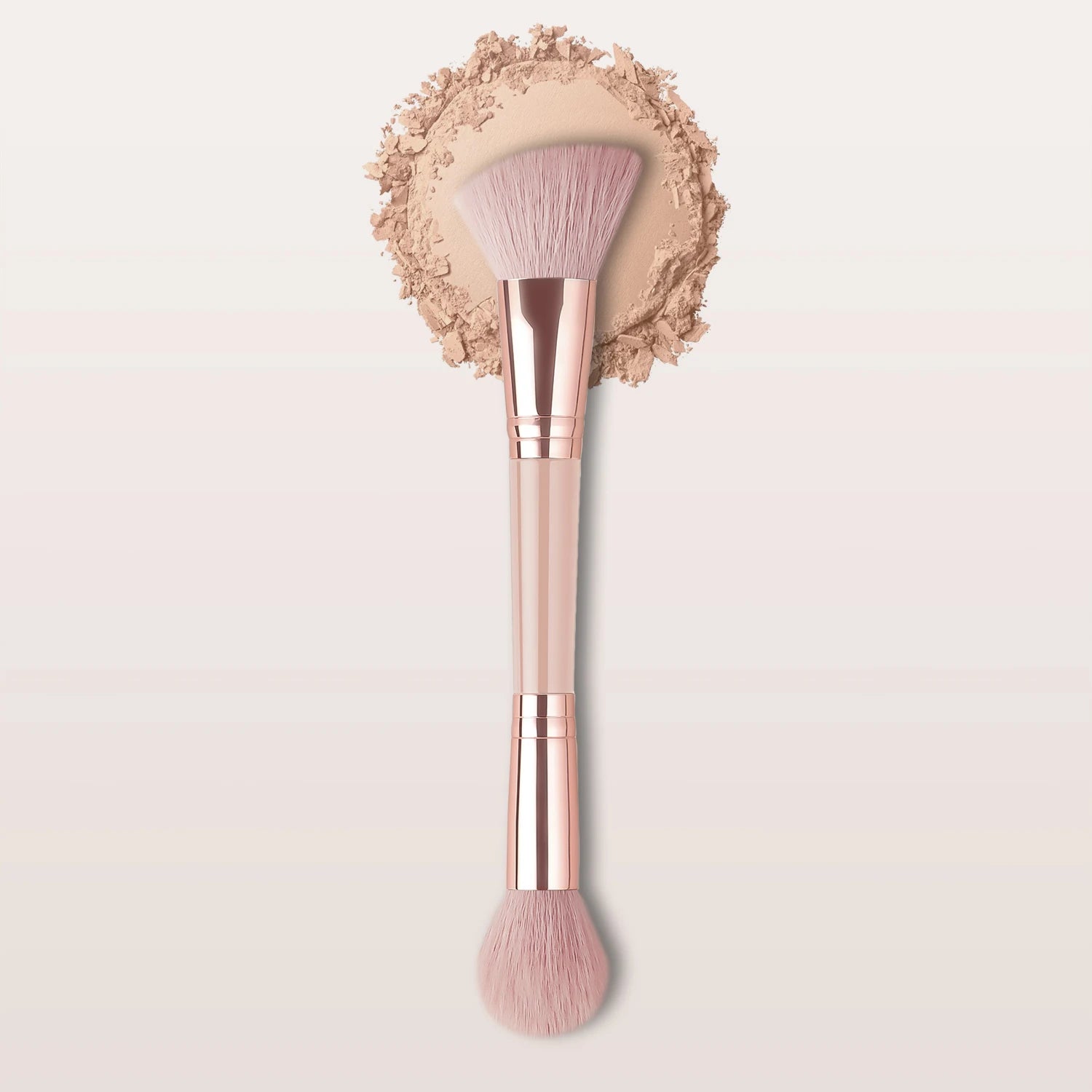 Single Dual-Ended Beauty Brush, Round Blending Brush + Angled Blush Brush Soft Bristle Makeup Tool