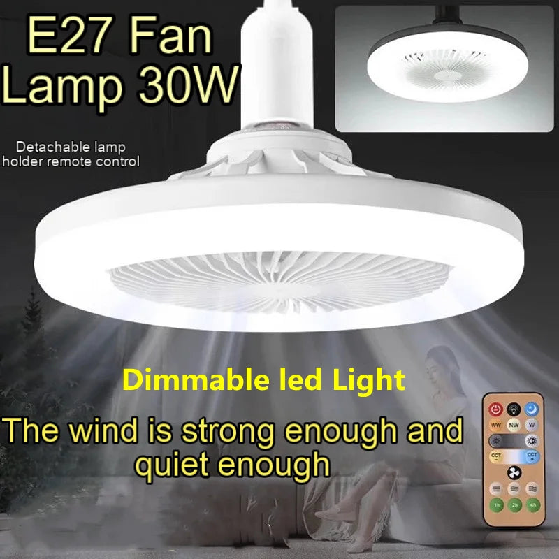 Smart 3-in-1 led Ceiling Fan Light with Remote Control 3-speed E27 AC85-265v for Bedroom Living Room Fan Lighting Tricolor white