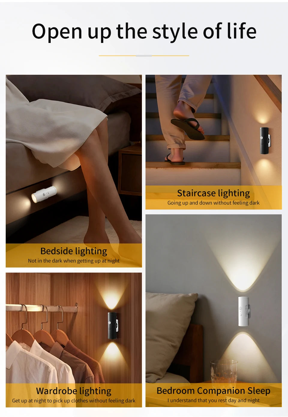 Motion Sensor Night Light Magnetic Up and Down Glowing Wall Lamp Rechargeable Night Lamp Closet Stairs Corridor Bedroom Decor
