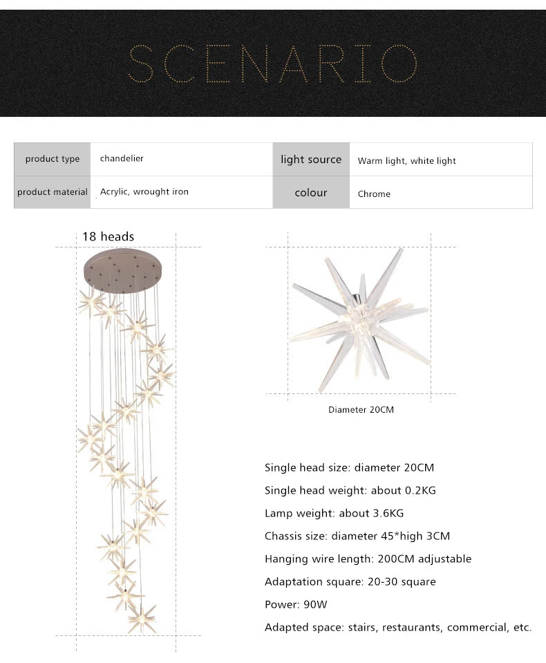 Lustre Attic Kitchen Hotel Led Ceiling Chandelier for Dining Decor Living Room Lamps Modern Meteor Shower Indoor Pendant Light