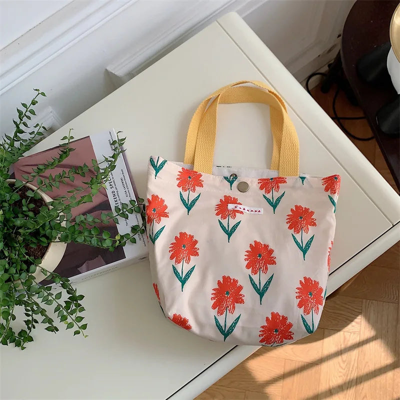 Women's Beauty Flower Canvas Bag Outside Shopping Toiletry Phone Oagnzier Storage Bags Korean Cloth Handbags Lunch Box Bento Bag