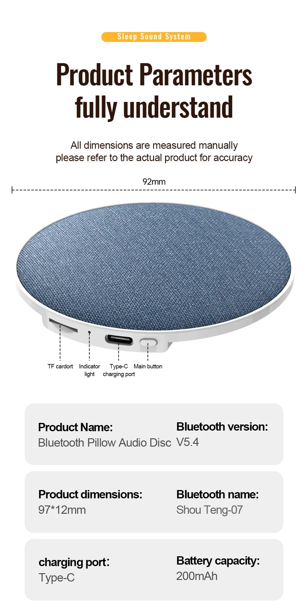 Bluetooth Speaker Wireless Bluetooth5.4 HiFi Pillow Sound Disc Sleep Decompression Support TF Card Reading Type-C Cable Charging