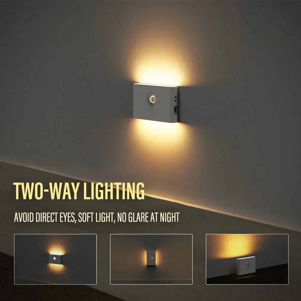 Motion Sensor LED Night Light Rechargeable Human Body Induction Wall Light Bedroom Corridor Cabinet Lamp 2 Sides Luminescence