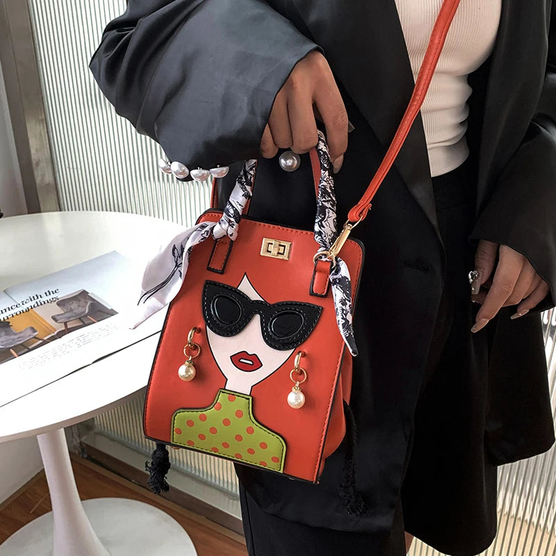 2024 Brand Beauty Glasses Handbags for Women High Quality PU Shoulder Bag Cute Scarf Purses and Crossbody Bag