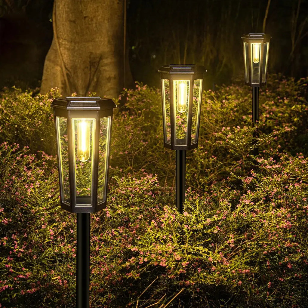 Solar Walkway Led Filament Warm Lamp Powered Lights Outdoor Driveway Waterproof Automatic Pathway Hotel Lawn Decorative Lighting