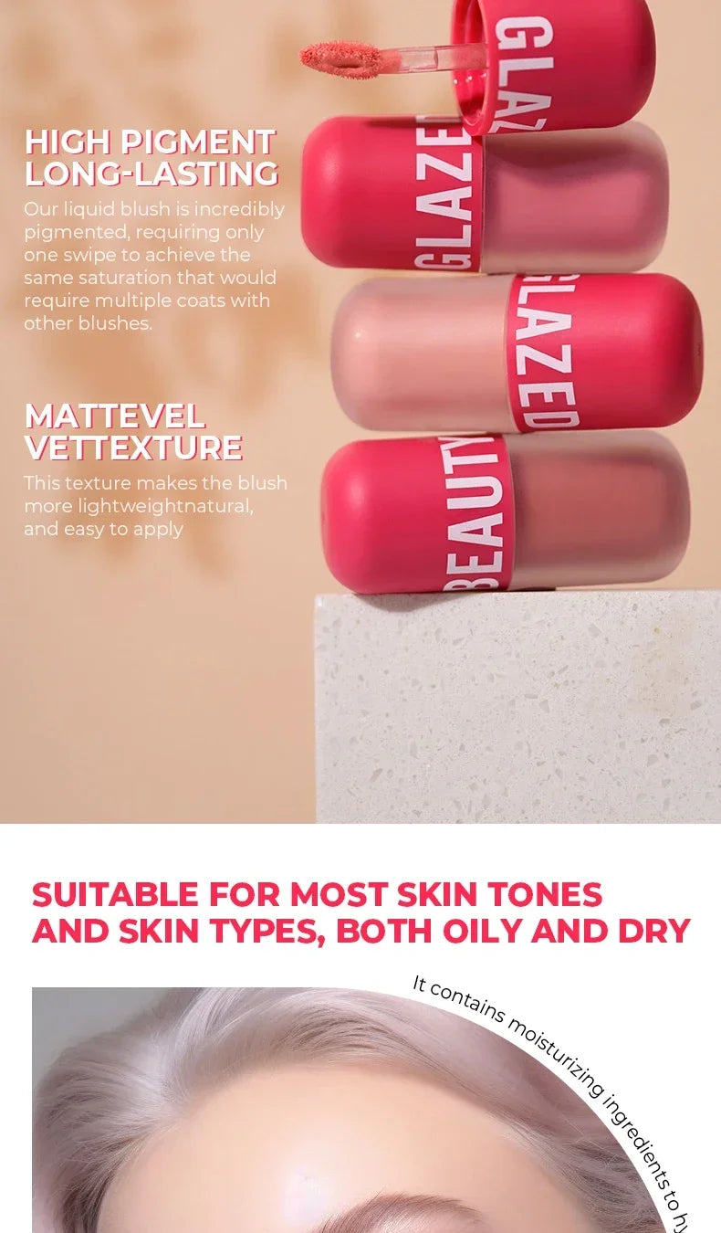 BEAUTY GLAZED 5 Colors Blush Serum Long Lasting Waterproof Natural Cheek Tint Blusher Matte Cream On Face Make Up Cosmetics