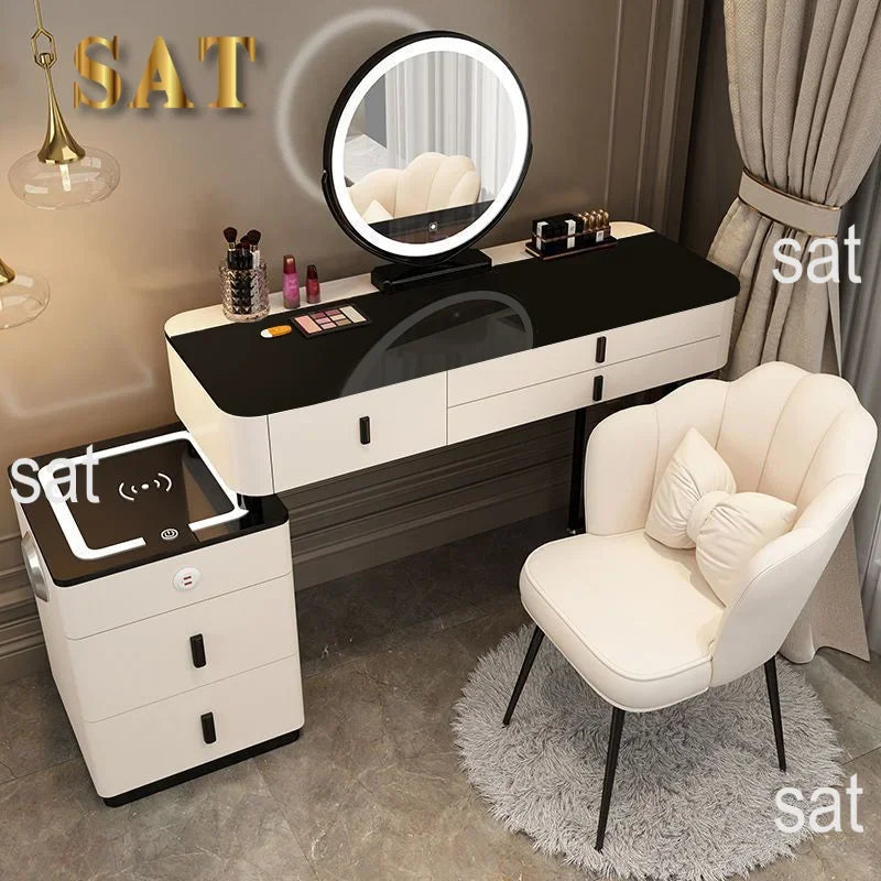 #Smart Bedroom Furniture Modern Simple Multi-functional Solid Wood Dressing Makeup Vanity Table With Wireless Charging