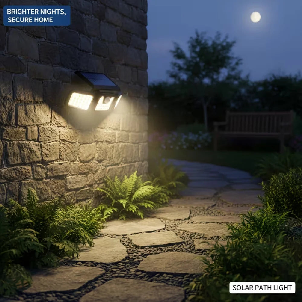 Solar-powered Outdoor Motion-sensor Lights 3-head 270° Wide-angle Security Lights for Yards Patios Garages Driveways Lighting