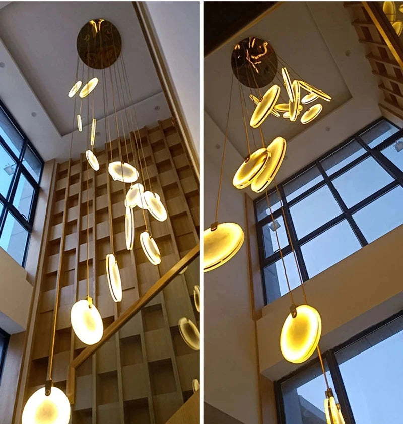 Modern Decorative Lighting Attic Lobby LED Chandelier Luxury Living Room Staircase Marble Pendant Light Villa Ceiling Chandelier