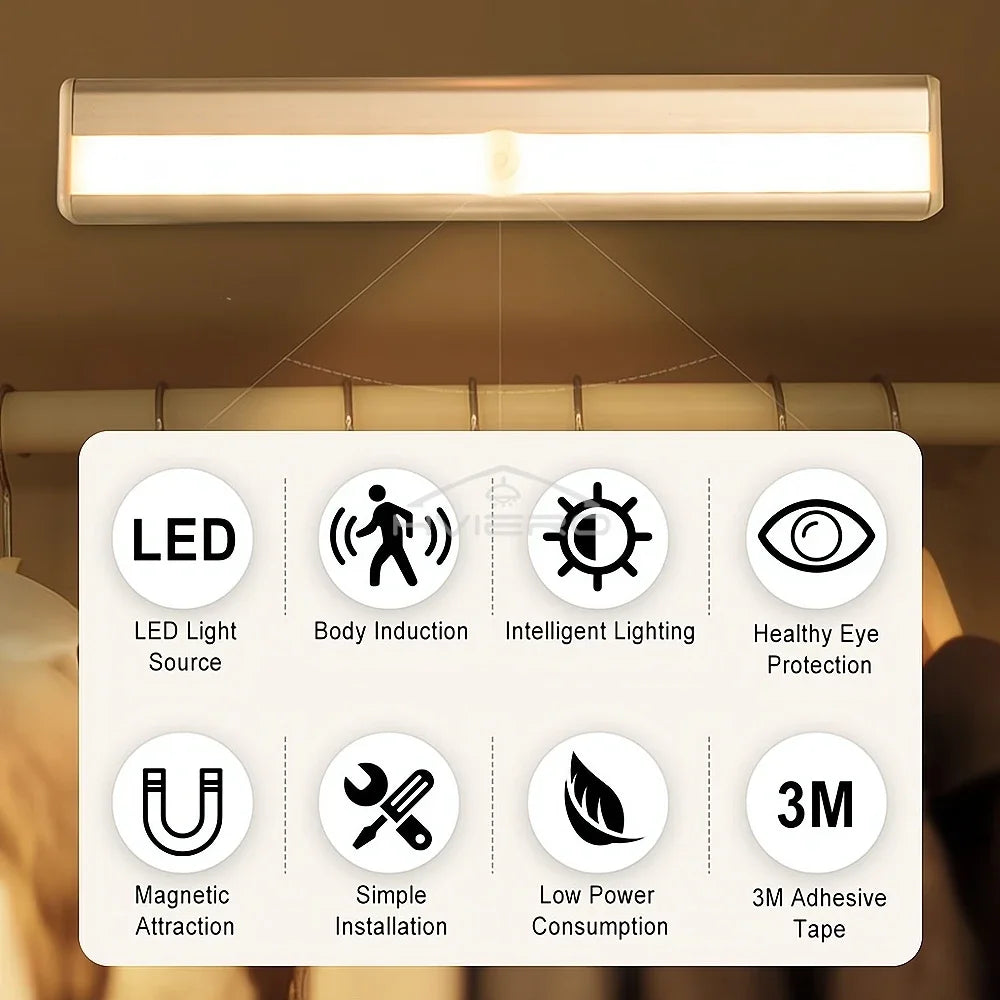 1/2/4/8X Smart Perception Closet Stairs Lighting 6/10LED PIR Motion Sensor Lamp Cupboard Wardrobe Bed Under Cabinet Night Light