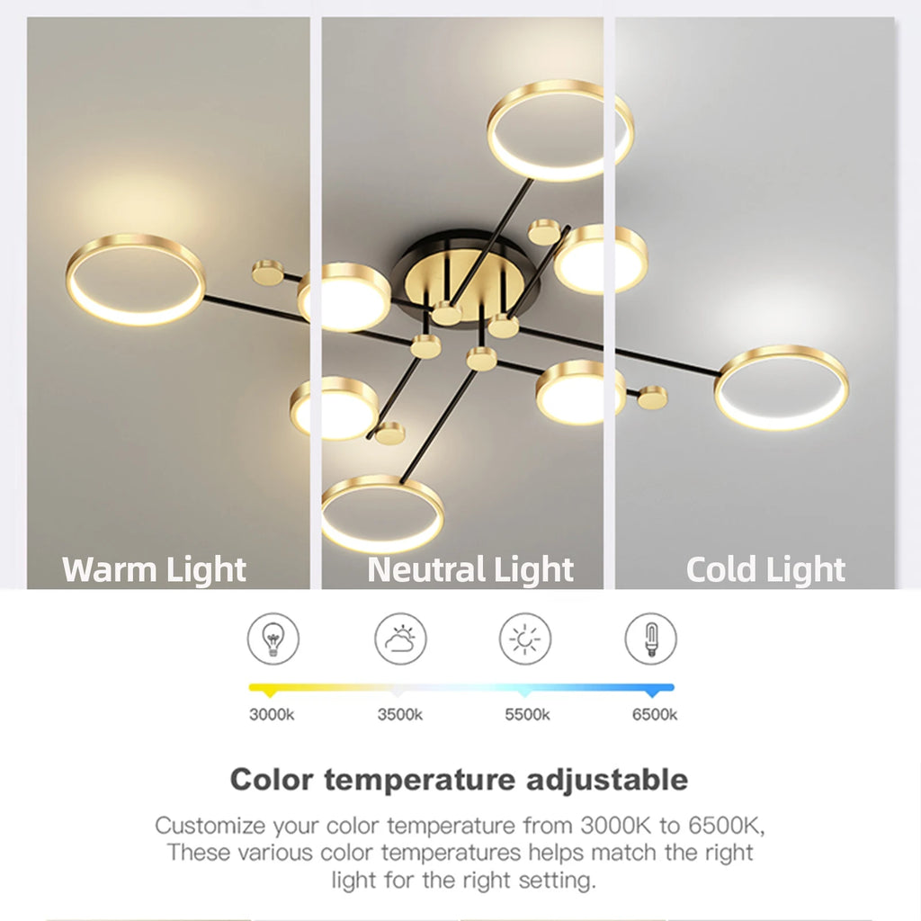 Interior Led Ceiling Lights Golden Smart Remote Control Dimming Ceiling Chandelier Home Lighting Fixture Bedroom Kitchen Lamp