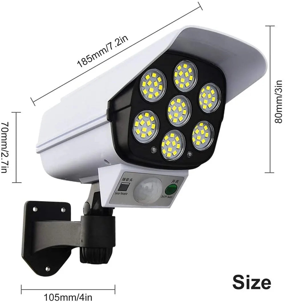 Outdoor Solar Light Motion Sensor Security Dummy Camera Wireless Flood Light IP65 Waterproof 77 LED Lamp 3 Mode For Home Garden