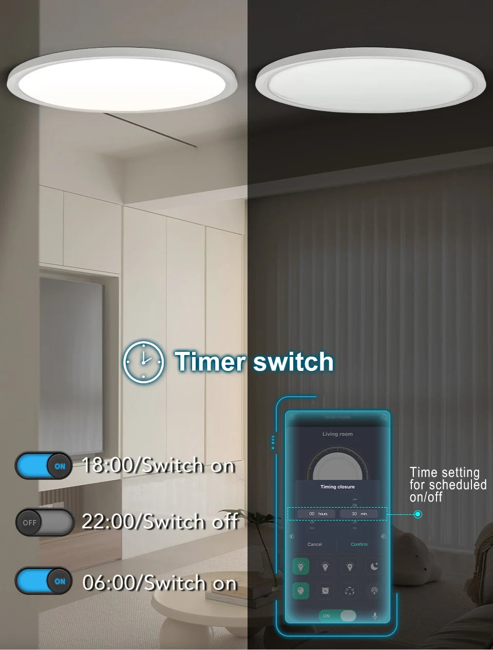 Smart Ceiling Lights 0.94 Inch Remote APP Control Ultra Thin Dimmable Modern Round LED Ceiling Lamp Bedroom Dining Room Kitchen