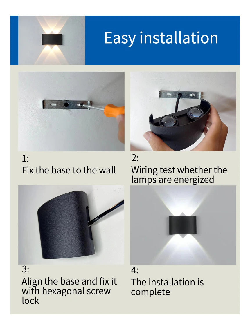 LED Wall Light Waterproof Outdoor Indoor Lighting IP65 AC86-265V 2w 4w for Garden Stair Night Light