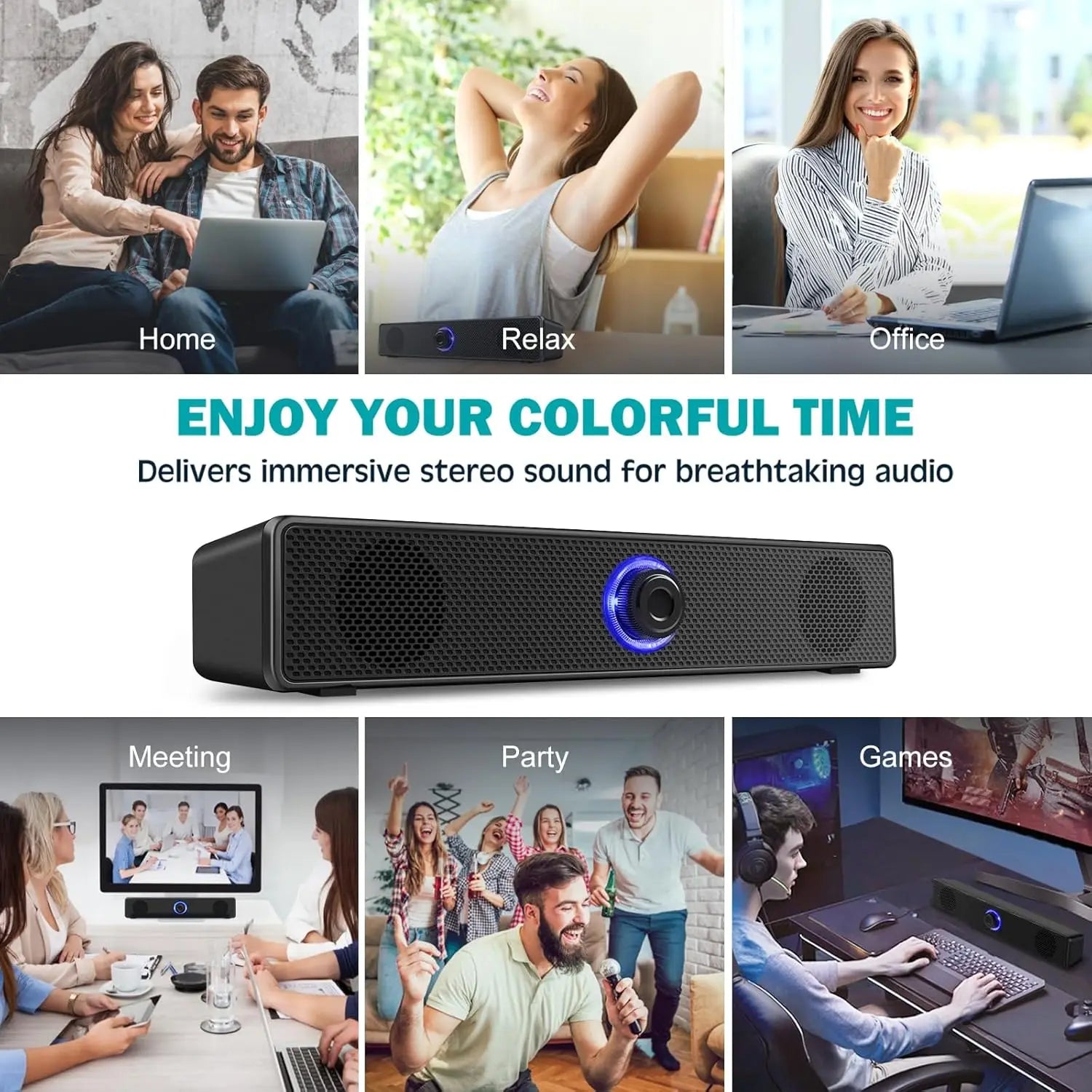 Bluetooth Computer Soundbar Speaker With Dual Speakers Powerful Bass Wired/Wireless Connection For PC Laptop Desktop