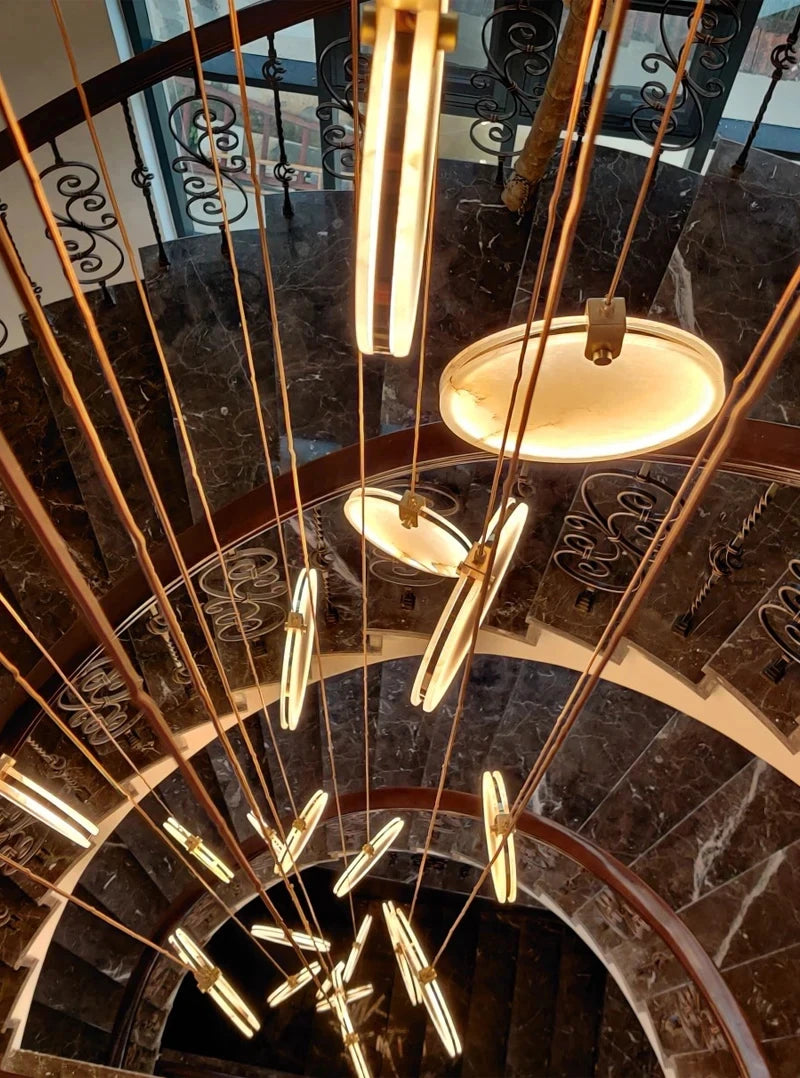Modern Decorative Lighting Attic Lobby LED Chandelier Luxury Living Room Staircase Marble Pendant Light Villa Ceiling Chandelier