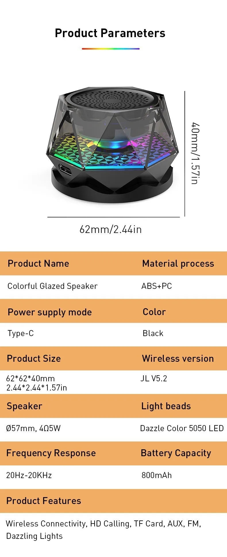 Portable Bluetooth Speakers 5W for Mobile Phone  Multifunctional RGB Led Light Tws Stereo Magnetic Portable Wireless Speaker