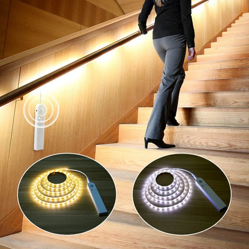 Wireless PIR Motion Sensor LED Strip Light for Cabinet under Bed Stairs Closet - Battery Powered Night Security Smart Lamp