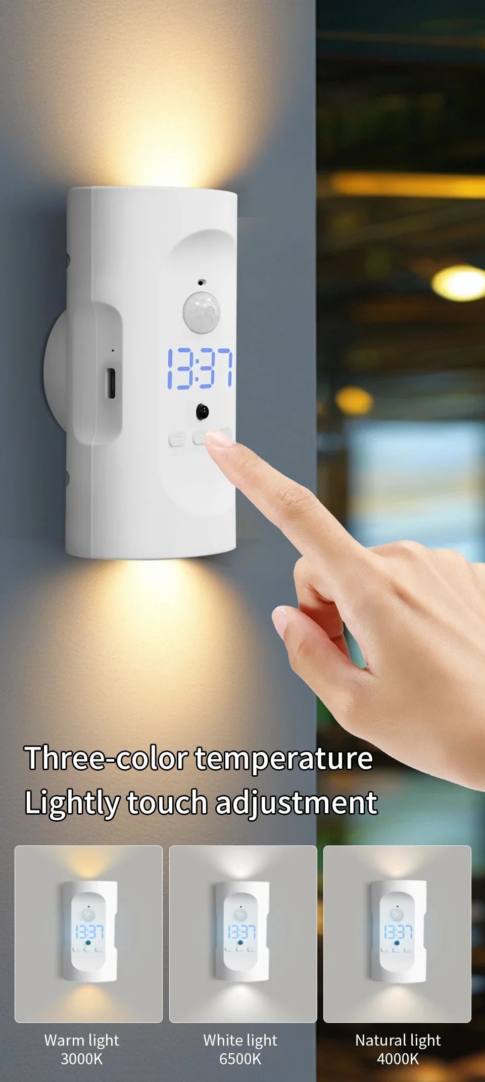 Motion Sensor LED Wall Light 3 Colors Wireless Magnetic Double Head Spotlight For Bedroom Living Room Closet Stairs Lighting