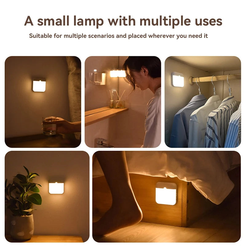 LED Light Smart Human Sensor USB Charging Square Lamp Emergency Automatic Lighting for Bedroom Kitchen Hallway Cabinet Lights