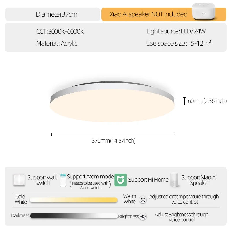 Aisilan LED Smart Ceiling lamp Ultra-thin Light Control by Remote Dimmable 24W 36W Flood Lighting for Living room Bedroom