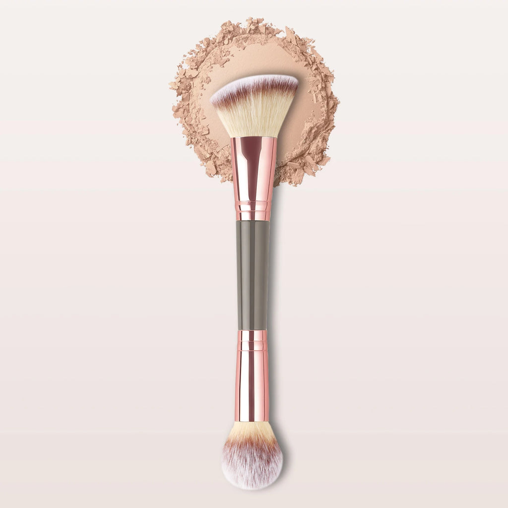 Single Dual-Ended Beauty Brush, Round Blending Brush + Angled Blush Brush Soft Bristle Makeup Tool