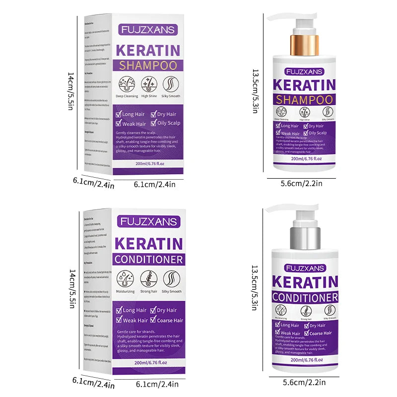 Keratin Shampoo and Conditioner Set, Professional Repairing & Smoothing Treatment for Dry Damaged Hair Anti-Frizz Hydrating Gift