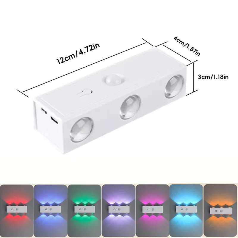 Smart Magnetic LED Wall Lamp with Motion Sensor Night Light 3 Color/Multicolor USB-Powered for Bedroom Living Office Wardrobe