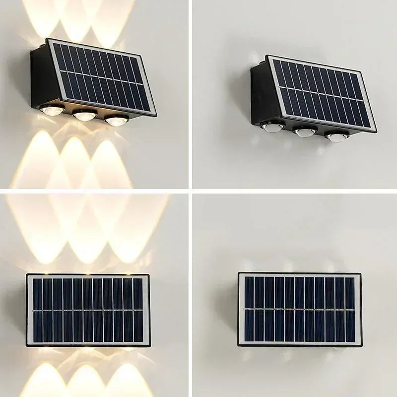 Solar LED Wall Lamp Outdoor Waterproof Porch Lights Upper Lower Spotlight Solar Powered Streetlight for Balcony Courtyard Garden